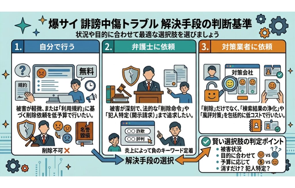 結局どこに頼むべき？「自分・弁護士・対策業者」の判断基準