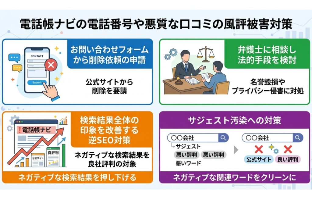 電話帳ナビの電話番号や悪質な口コミの風評被害対策