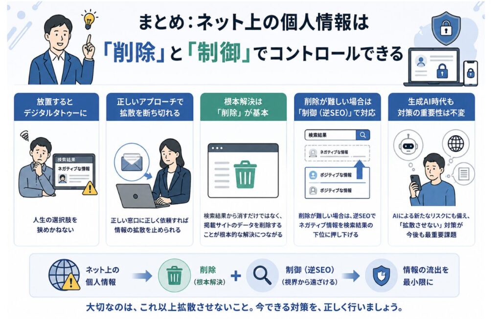 まとめ：ネット上の個人情報は「削除」と「制御」でコントロールできる