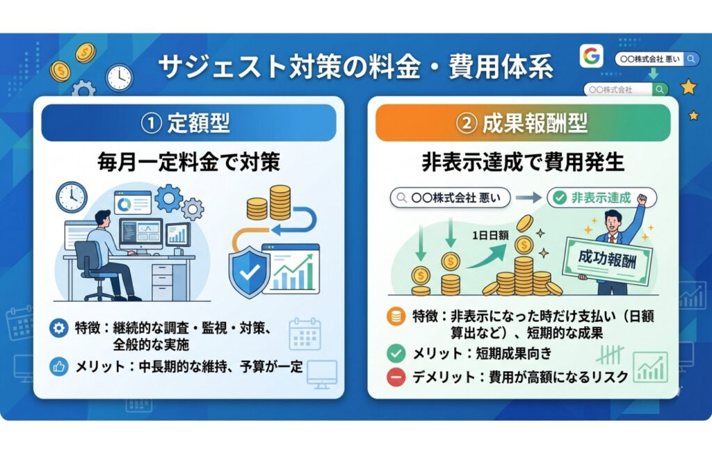 サジェスト対策の料金・費用体系