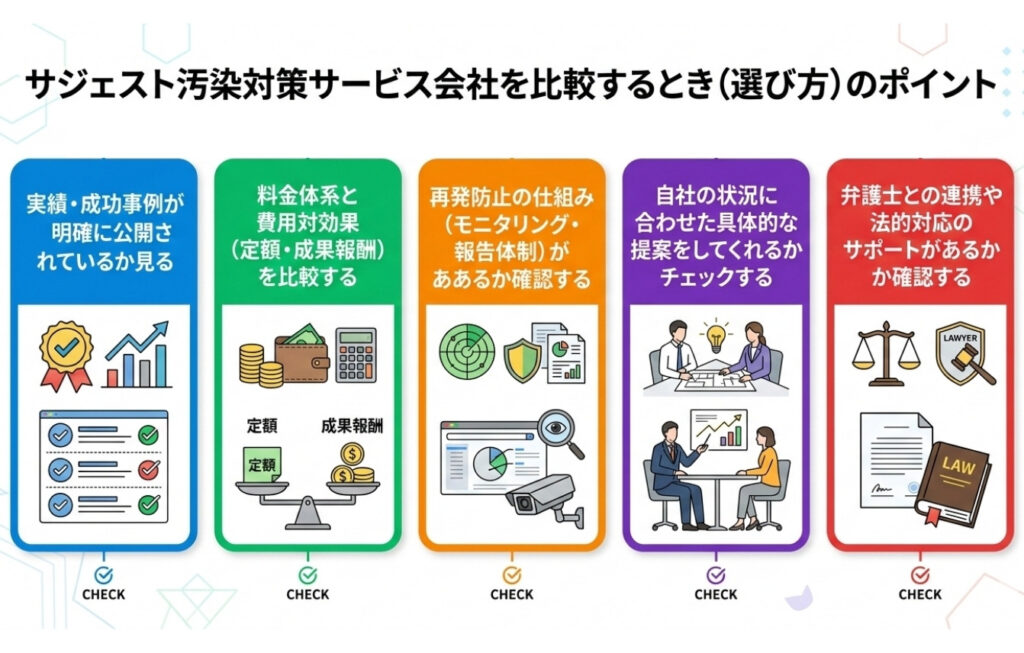サジェスト汚染対策サービス会社を比較するとき（選び方）のポイント