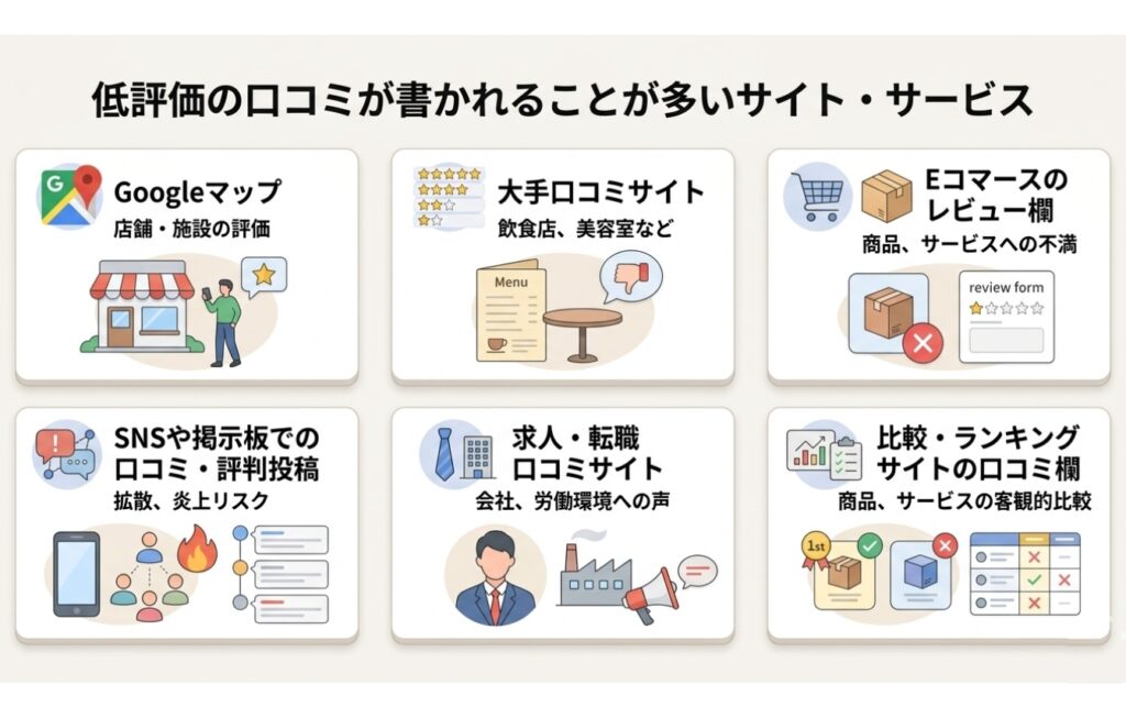 低評価の口コミが書かれることが多いサイト・サービス