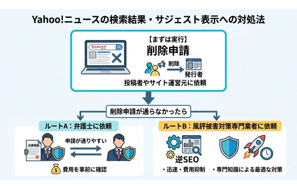 Yahoo!ニュースの内容がサジェストや検索結果に表示された場合の対処法