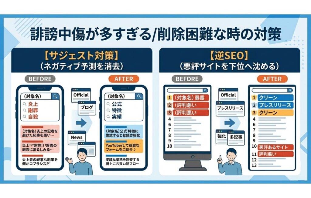 誹謗中傷が多すぎる、または削除が難しい場合の対策